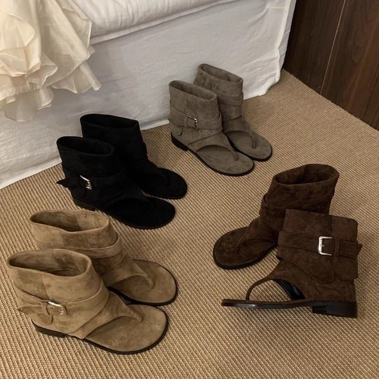 Vintage Fashion Luxury - รองเท้าบูทเปิดนิ้วเท้าสำหรับผู้หญิง รองเท้าแตะแบบสวม รุ่นใหม่สำหรับฤดูร้อน รองเท้าบูทสุดหรูสไตล์วินเทจ รองเท้าบูทเท่ห์ ระบายอากาศได้ดี