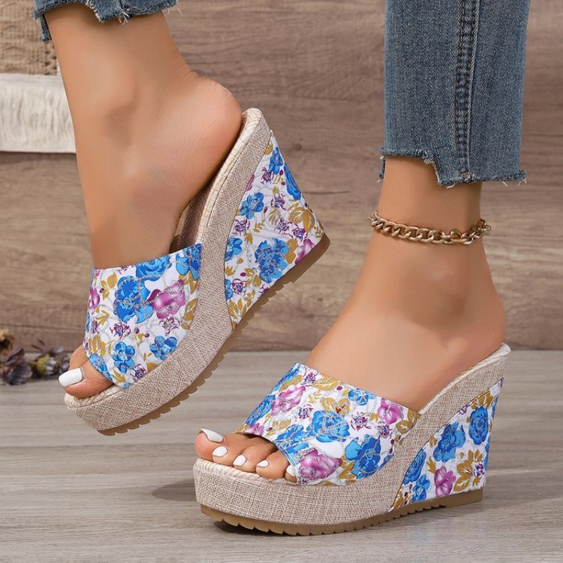 Vintage Fashion Prints - 2026 รองเท้าผู้หญิงใหม่รองเท้าแฟชั่นรองเท้าลำลองรองเท้าแตะฤดูร้อนโบฮีเมียวินเทจลายดอกไม้พิมพ์พีปโทวีดจ์สลิปเปอร์