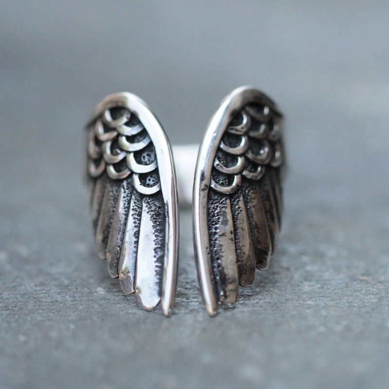 Vintage Fashion Faire - Double Fair Angel Wings เปิดแหวนผู้หญิงวินเทจโบราณเงินสีปรับนิ้วมือแหวนแฟชั่นเครื่องประดับ