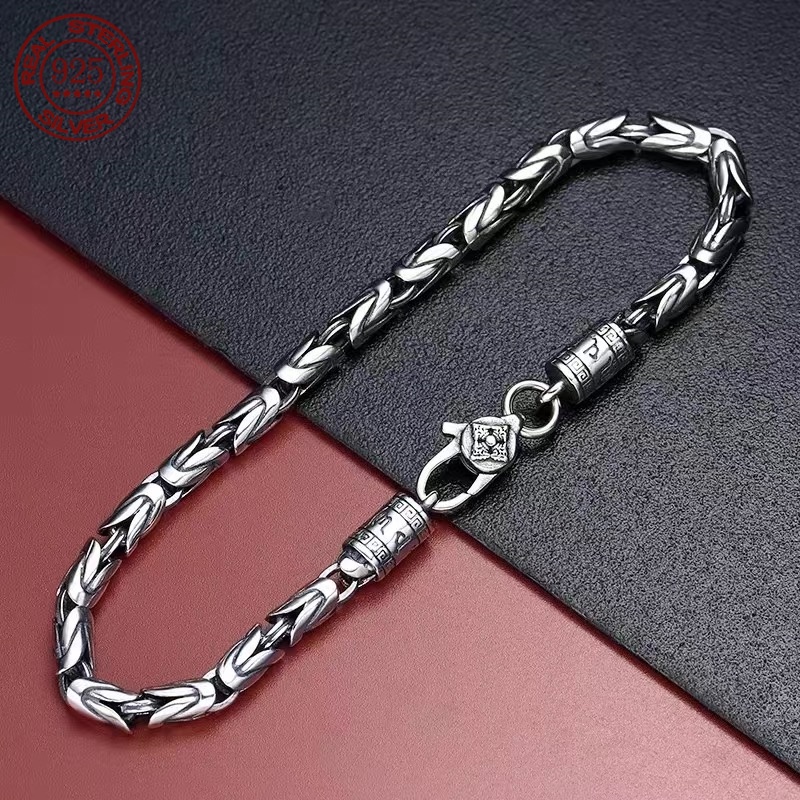 Vintage Fashion For Sale - ขายดี S925 สร้อยข้อมือเงินสเตอร์ลิง 6 มม.บุคลิกภาพผู้ชายและผู้หญิงสร้อยข้อมือแนวโน้มแฟชั่นเครื่องประดับของขวัญ