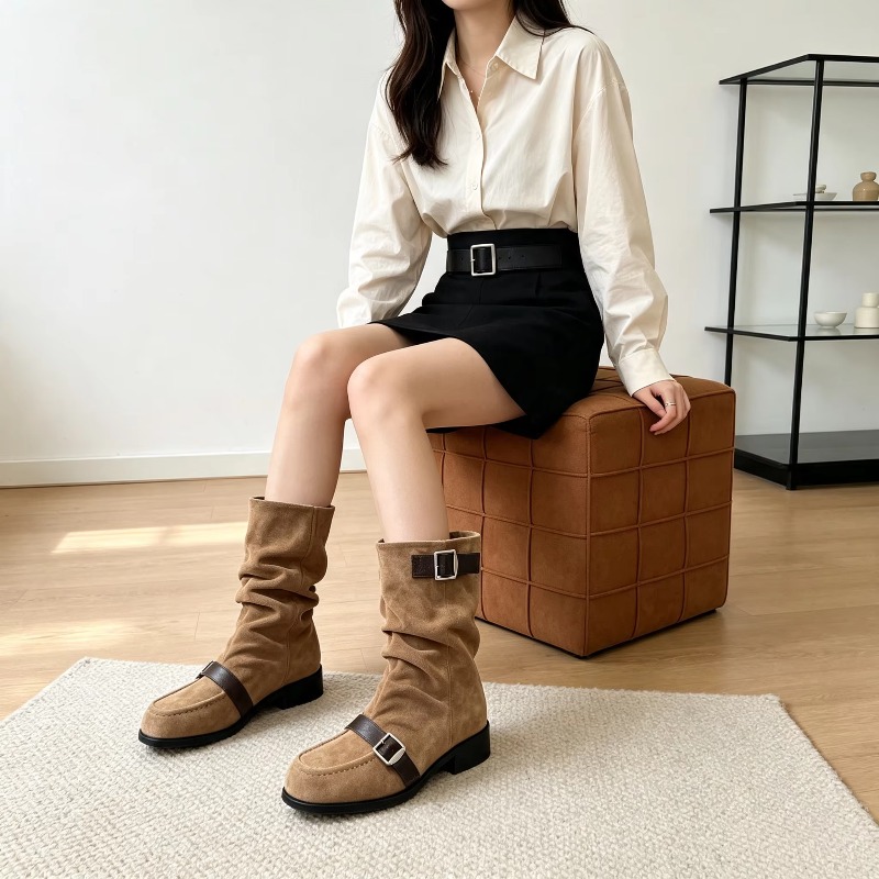 รองเท้าบูทข้อสั้นผู้หญิงแบบรูด - Vintage Fashion Prints บทวิจารณ์และราคา