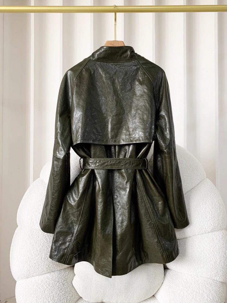 เสื้อแจ็คเก็ตหนังแกะแท้ทรงหลวม - Vintage Trench Coat บทวิจารณ์และราคา