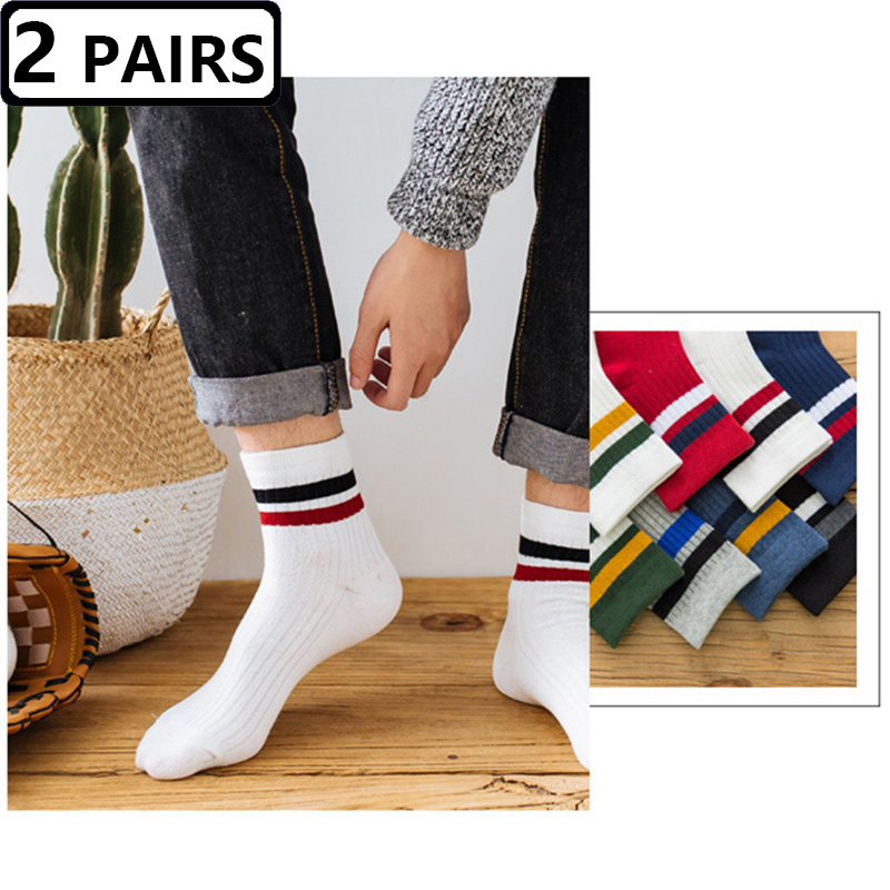 2 คู่ถุงเท้าผู้ชายลายทางผ้าฝ้า - Vintage Fashion Eu บทวิจารณ์และราคา