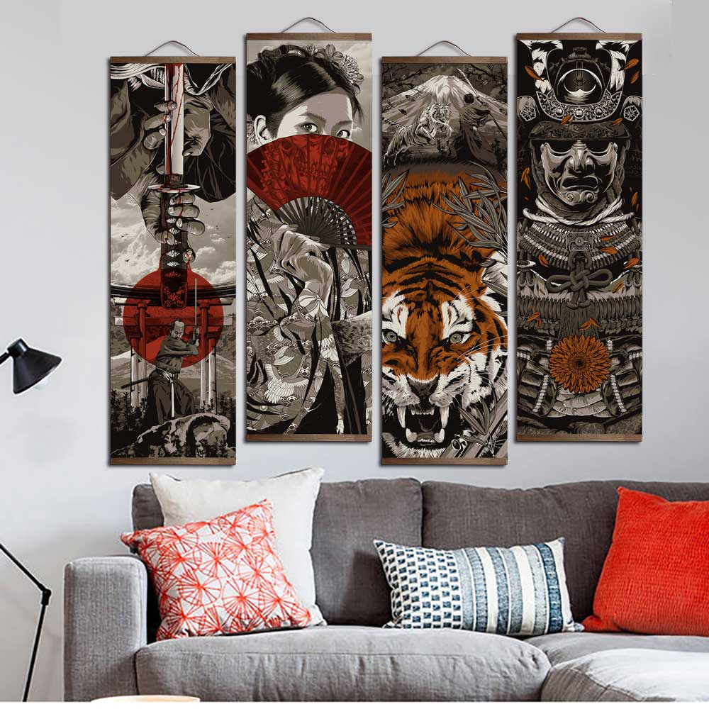 ซามูไรญี่ปุ่น Ukiyoe Tiger ผ้า - Vintage Fashion Illustrations บทวิจารณ์และราคา